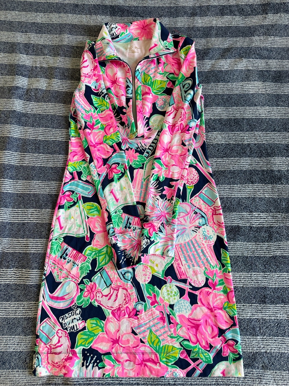 Lilly Pulitzer Navy, Pink & Green Floral Half-Zip Tunic Coverup